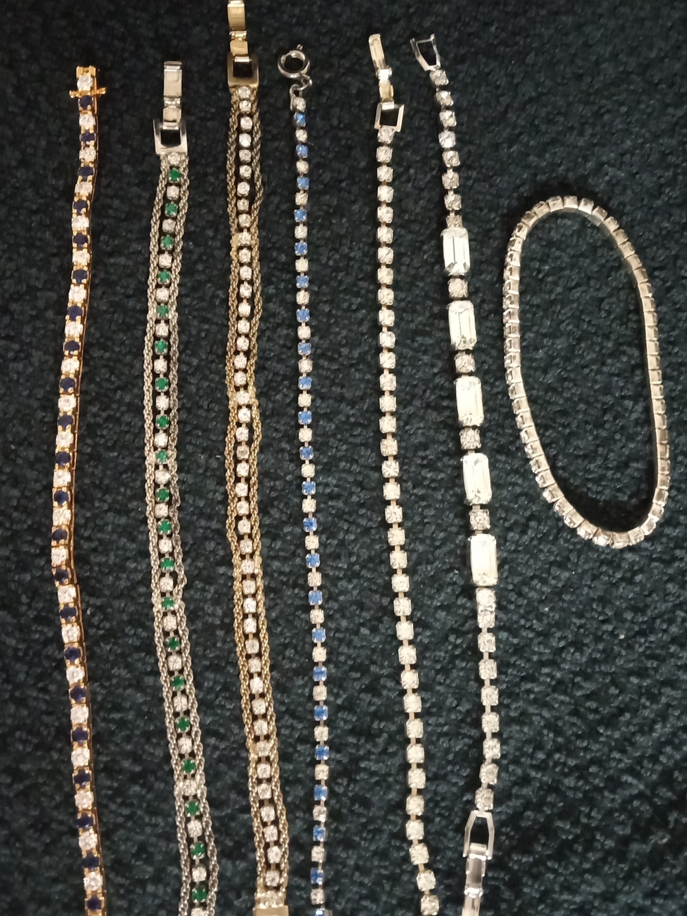 Vintage Multi-Style Women's Tennis Bracelet Set - Blue, Green & Crystals/CZ